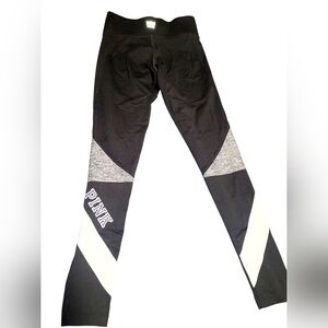 PINK Black Colorblock Leggings with White & Gray Panels SIZE SMALL